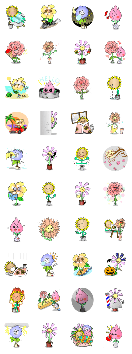 かわいいお花達 Lineクリエイターズスタンプ Lineで使えるスタンプを紹介 スタンプひろば