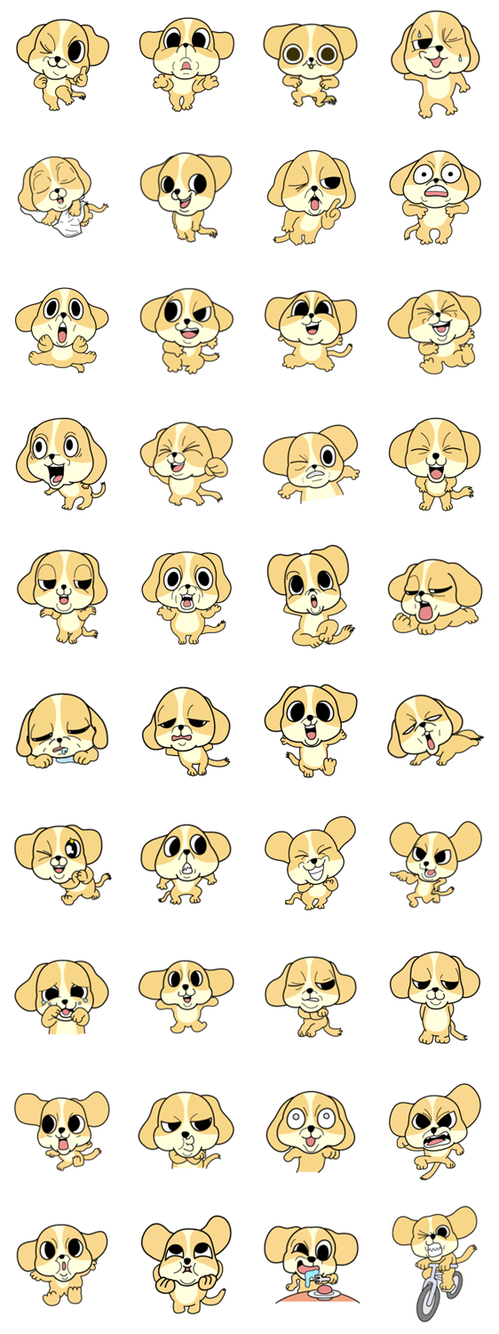 色々な表情のコミカルな犬のキャラクター