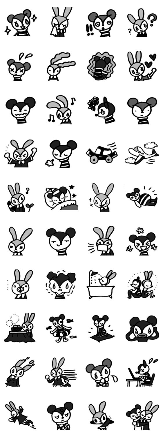 monochrome bear&bunny