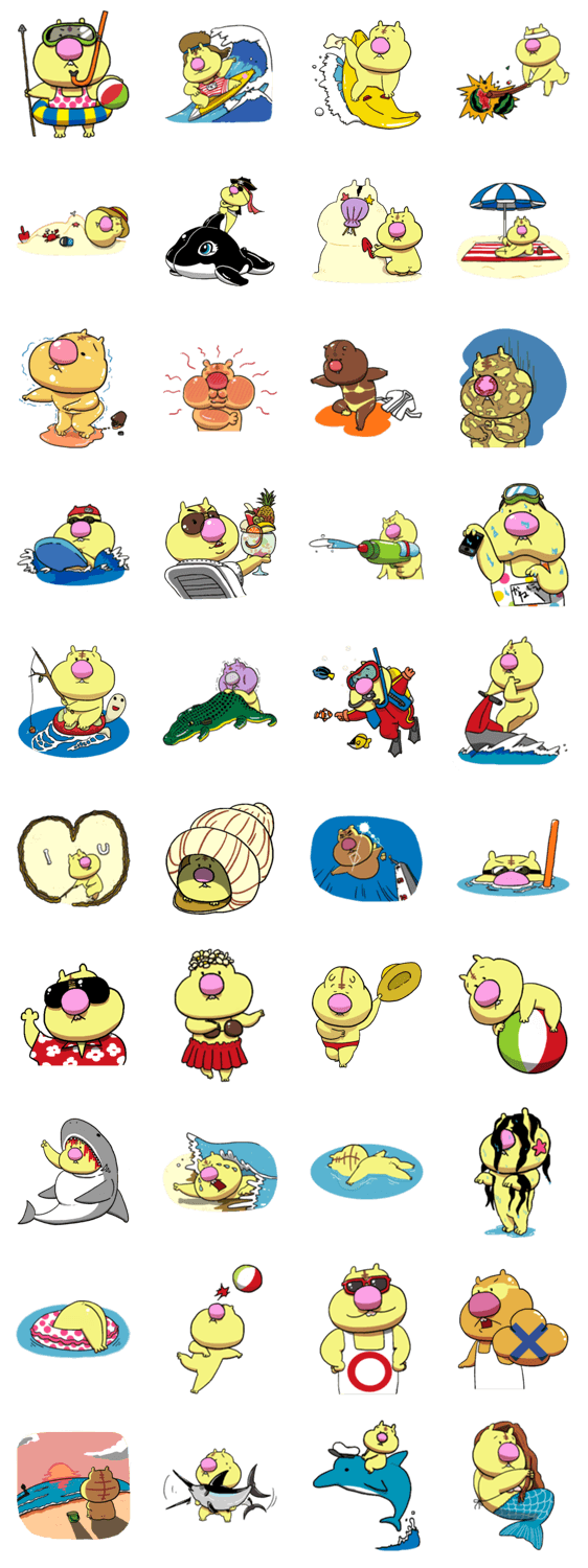 カネにゃんの夏の海のスタンプである。